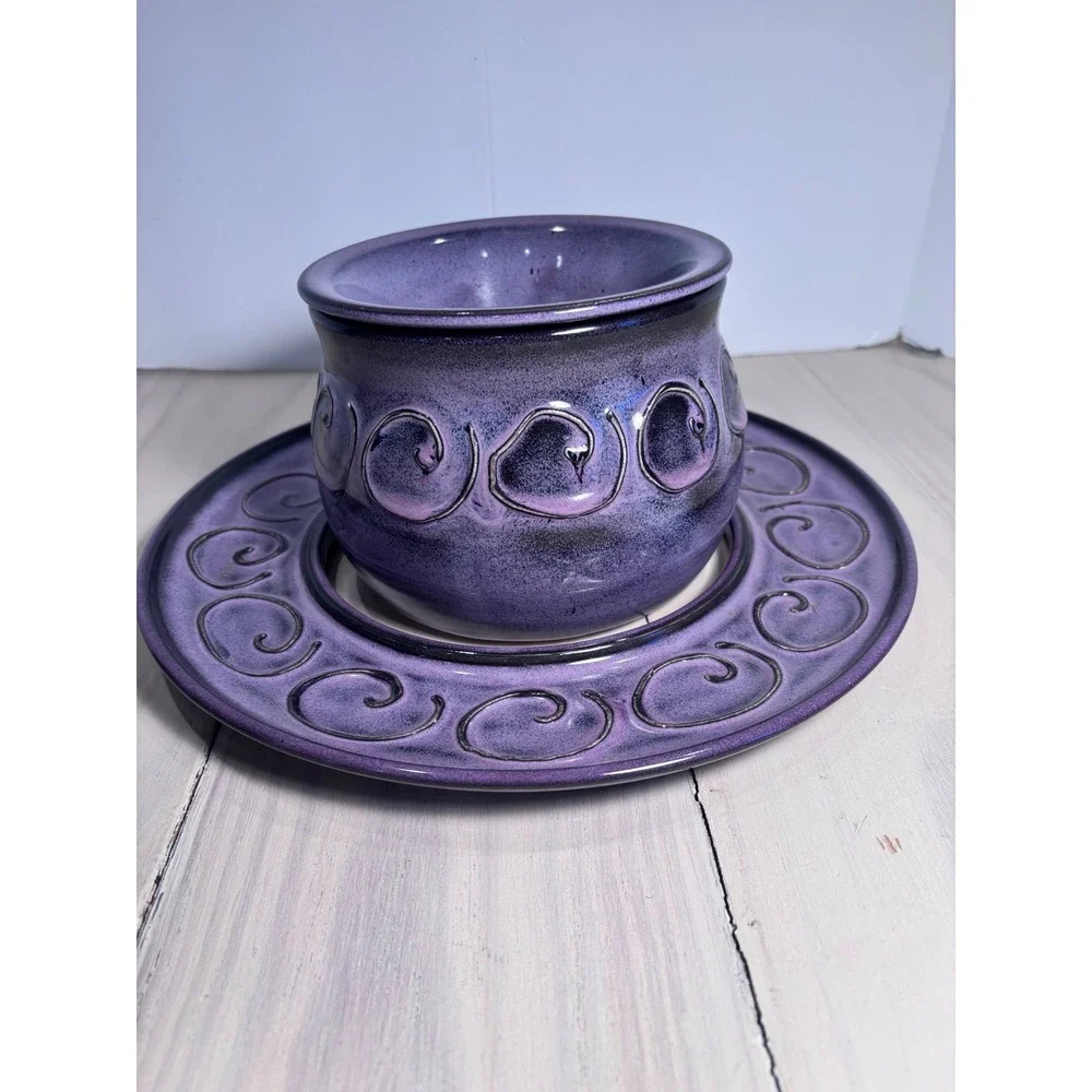Bostwick 2016 Studio Pottery Purple Swirl 3-Piece Chip Dip Set Artisan Ceramic